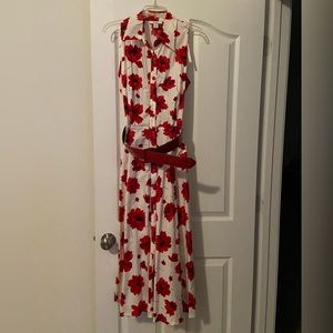DRESSBARN vintage red and white button up dress with belt size 10